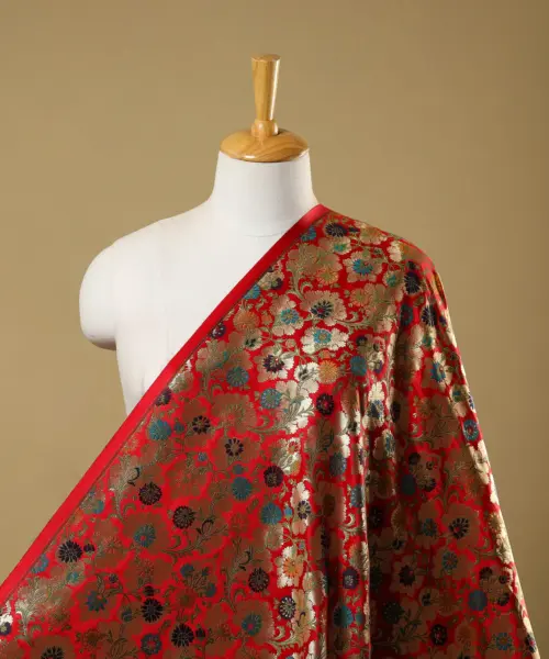 Red - Kimkhab Silk Zari Banarasi Brocade Fabric