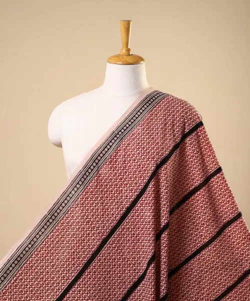 Beige - Natural Dyed Cotton Bagh Print Fabric