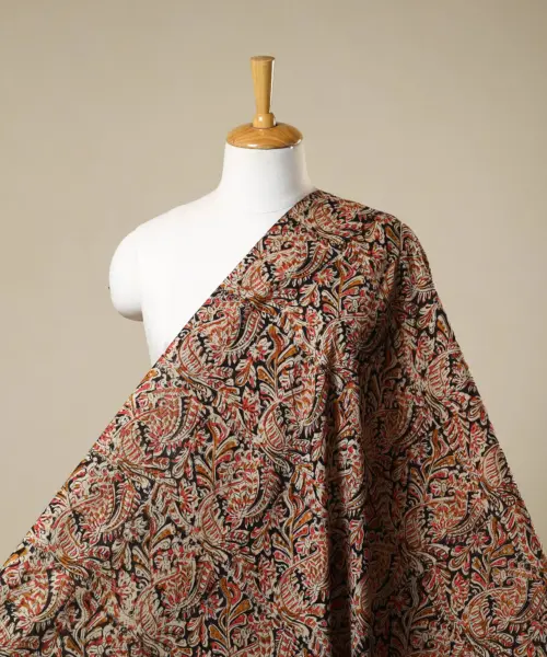 Multicolor - Natural Dyed Block Print Cotton Pedana Kalamkari Fabric