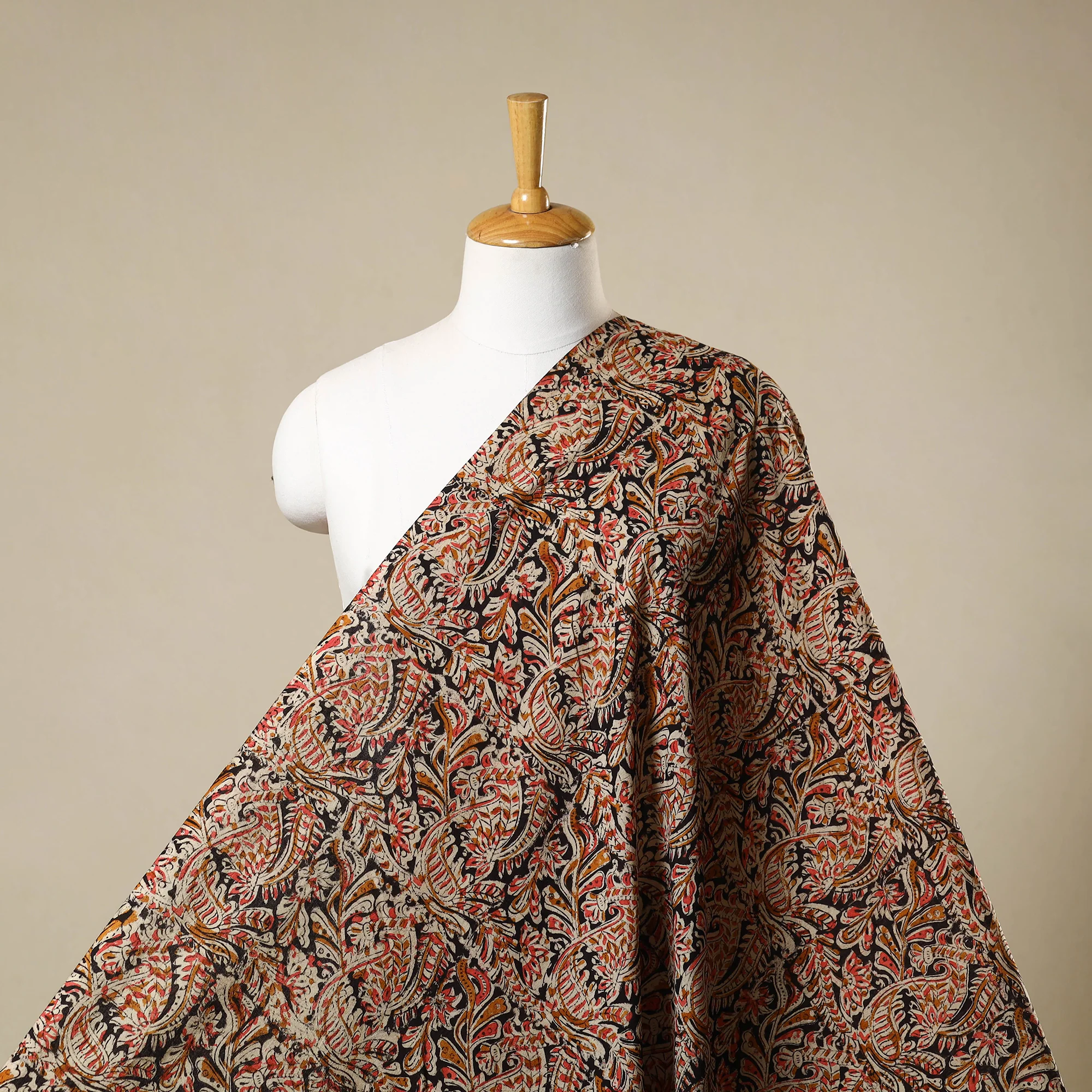 Multicolor - Natural Dyed Block Print Cotton Pedana Kalamkari Fabric