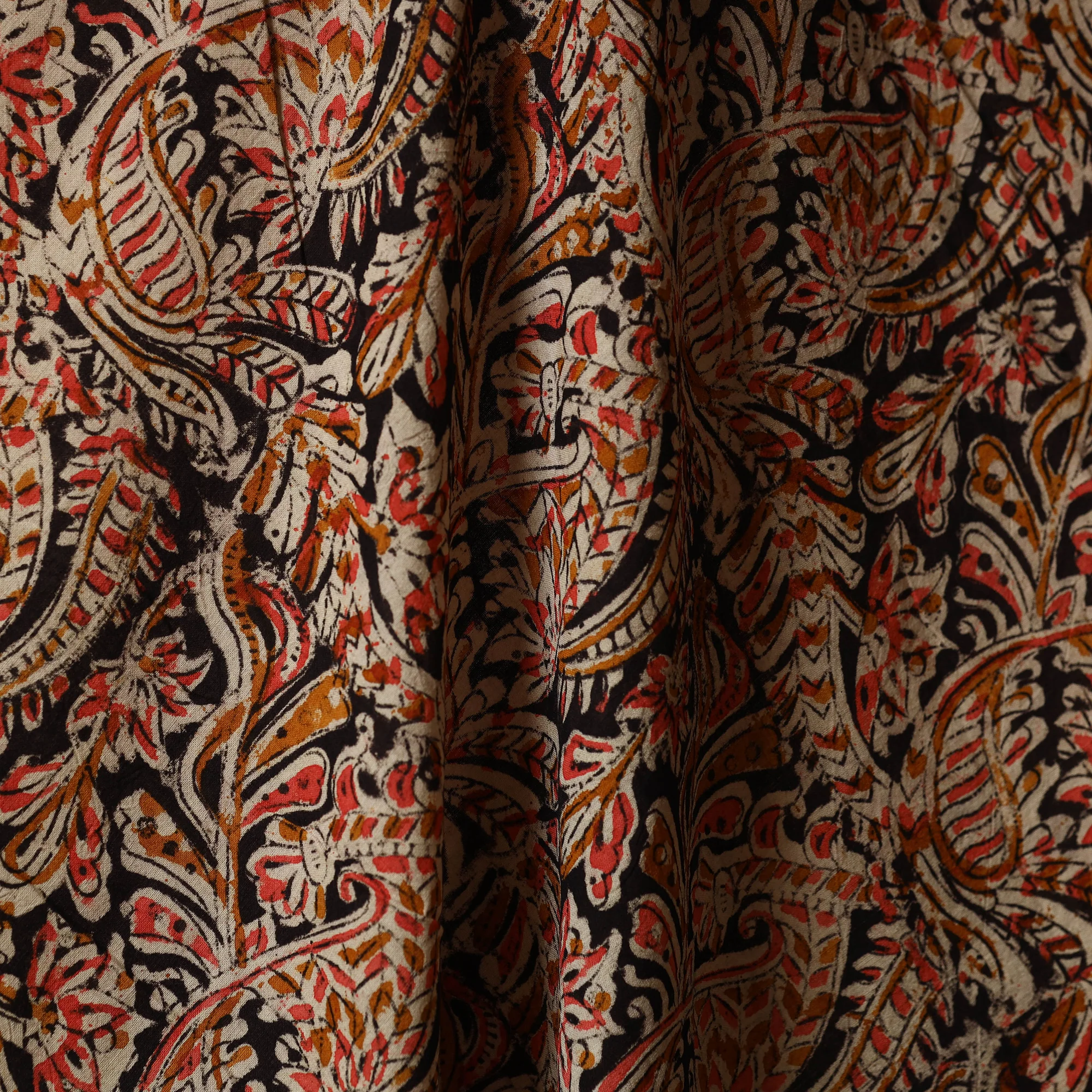 Multicolor - Natural Dyed Block Print Cotton Pedana Kalamkari Fabric - Image 4